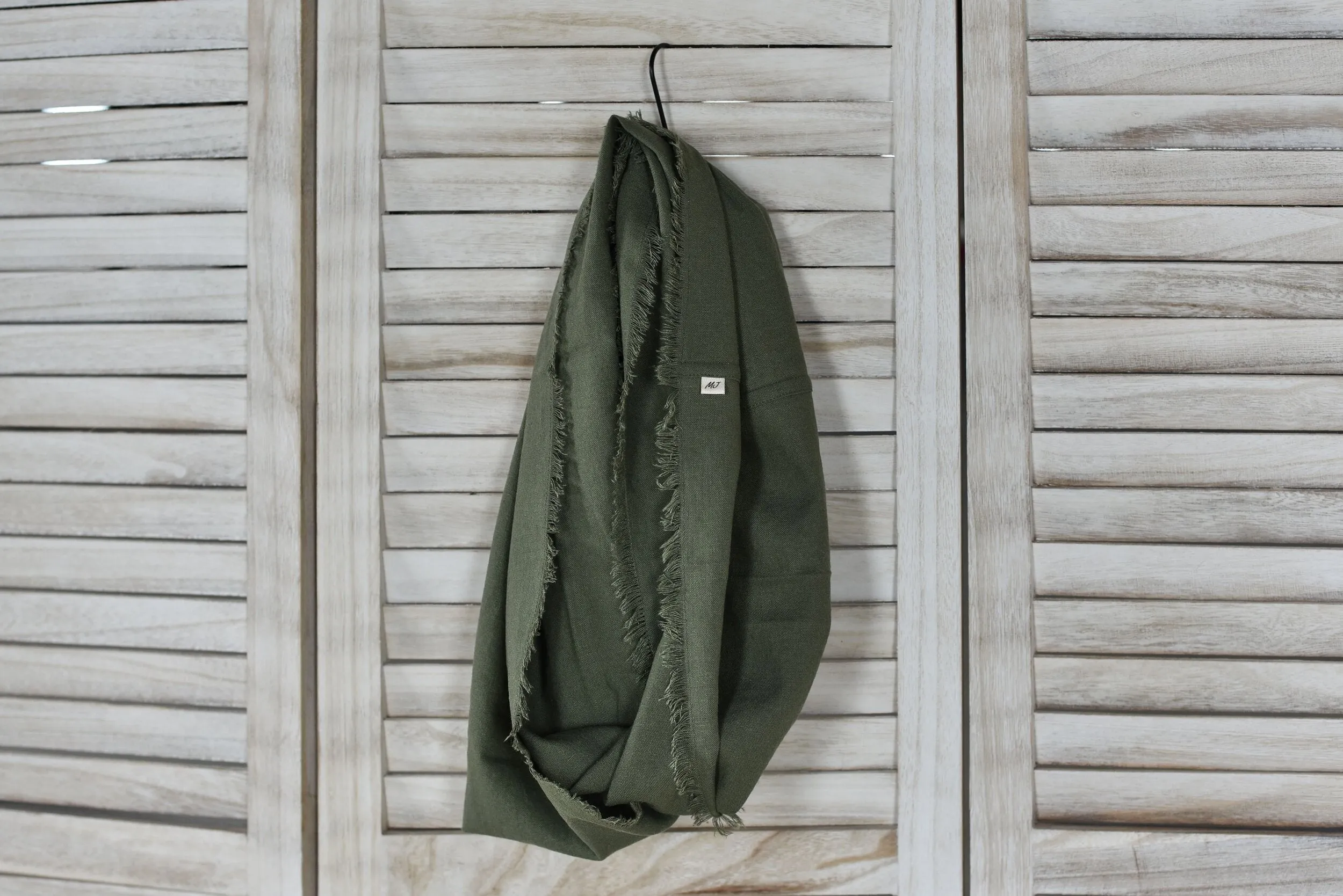 Olive Green Linen Infinity Scarf