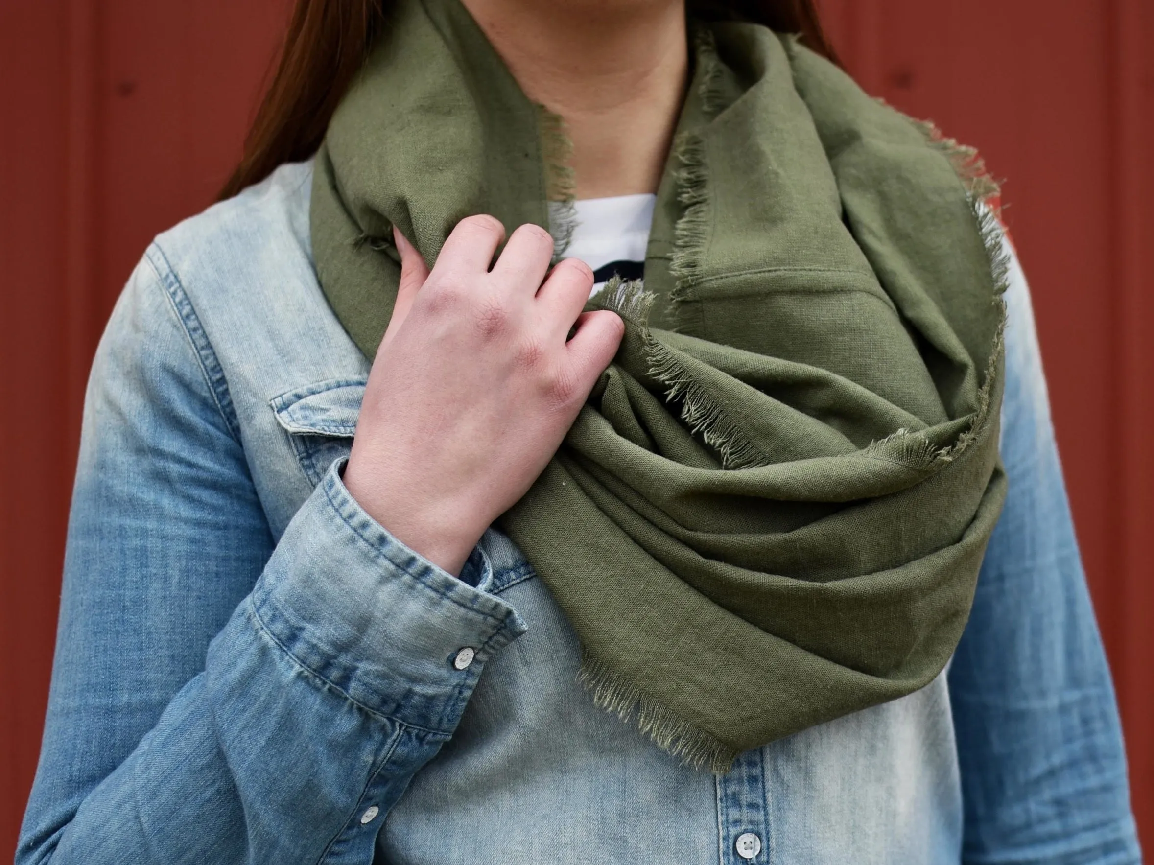 Olive Green Linen Infinity Scarf