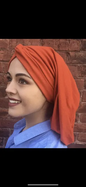 Orange Turban Snood | Exercise Hijab For Long or Short Hair | Made in USA