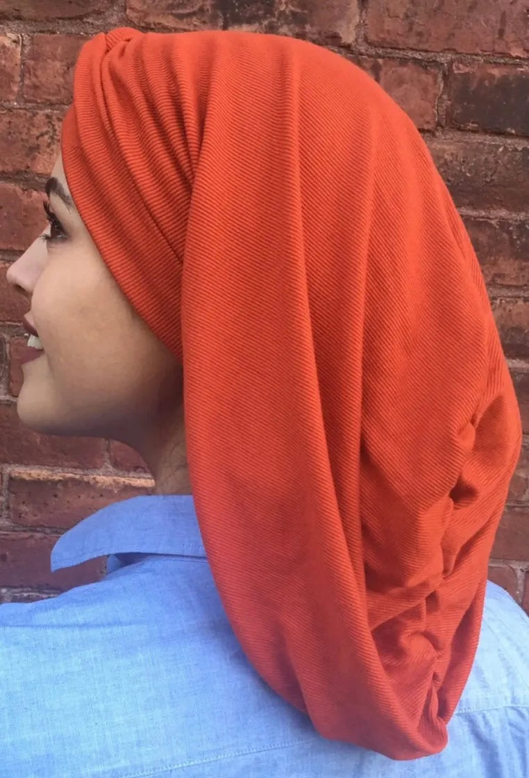 Orange Turban Snood | Exercise Hijab For Long or Short Hair | Made in USA