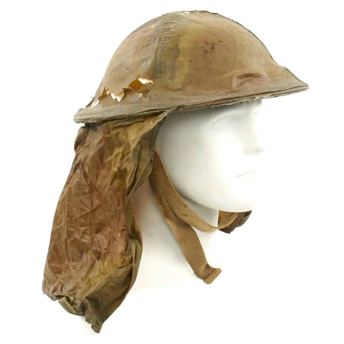 Original British WWII 1944 Brodie MkII Helmet Snow Camouflage with 1942 Gas Cape