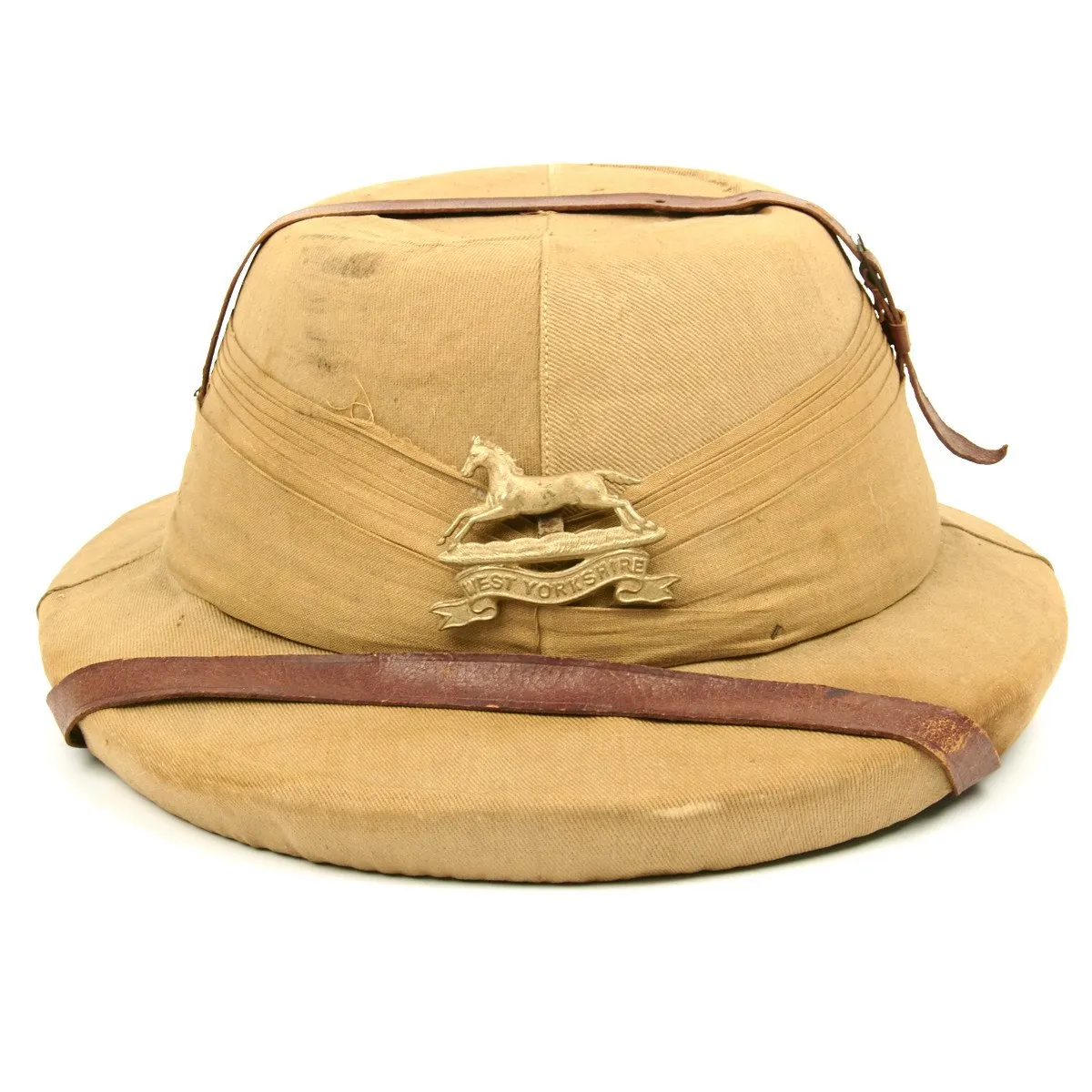 Original British WWII Bombay Bowler Pith Helmet of the West Yorkshire Regiment