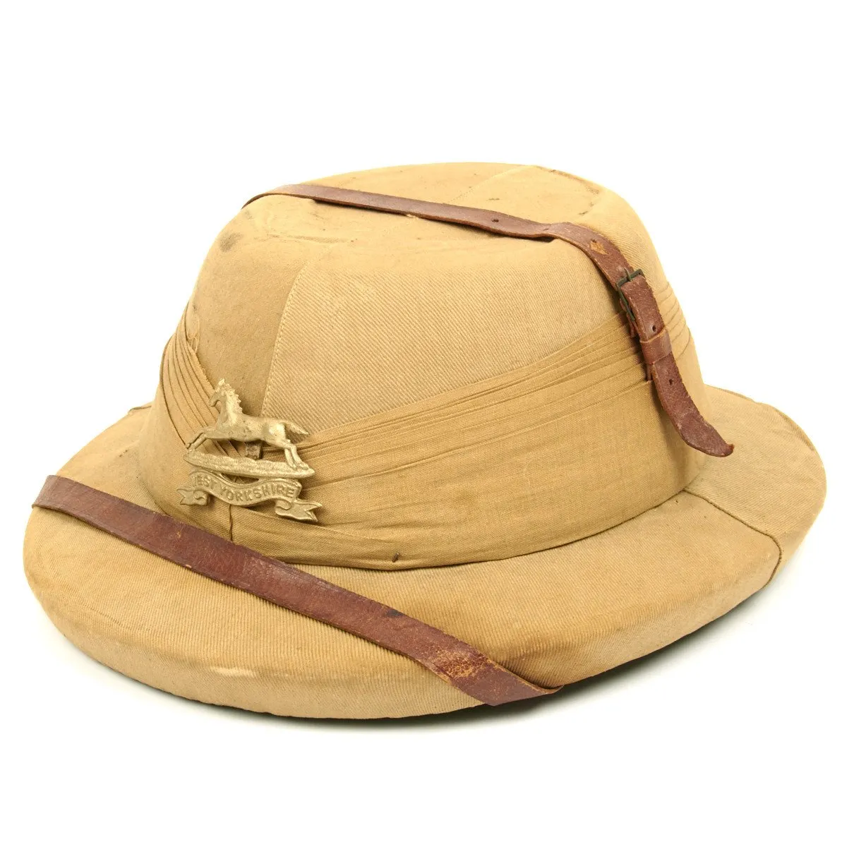 Original British WWII Bombay Bowler Pith Helmet of the West Yorkshire Regiment