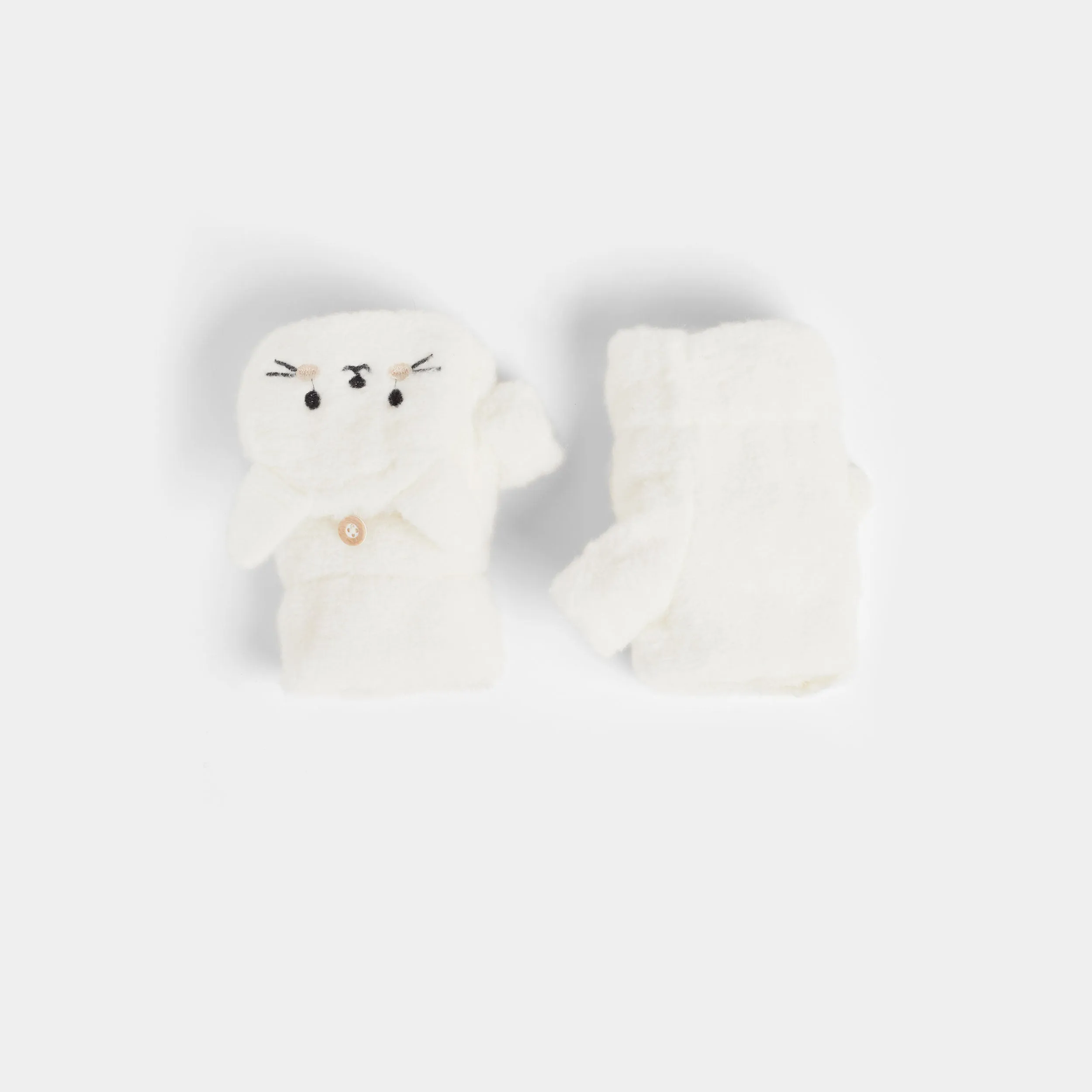 Peekaboo Cat Fingerless Gloves - Winter White