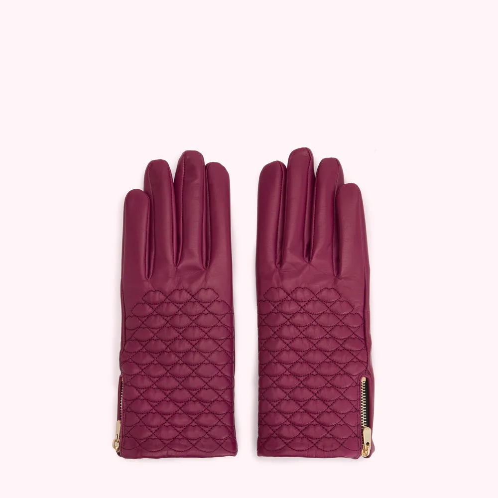 PEONY EMBROIDERED LIPS LEATHER GLOVES