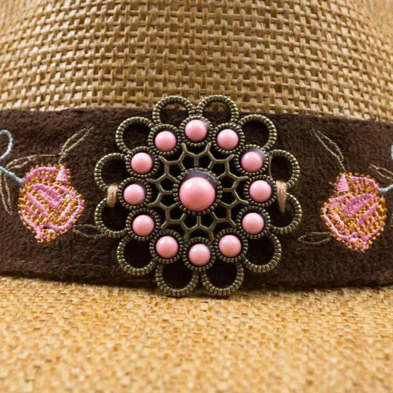 Pink Flower Western Party Cowgirl Cowboy Straw Hat