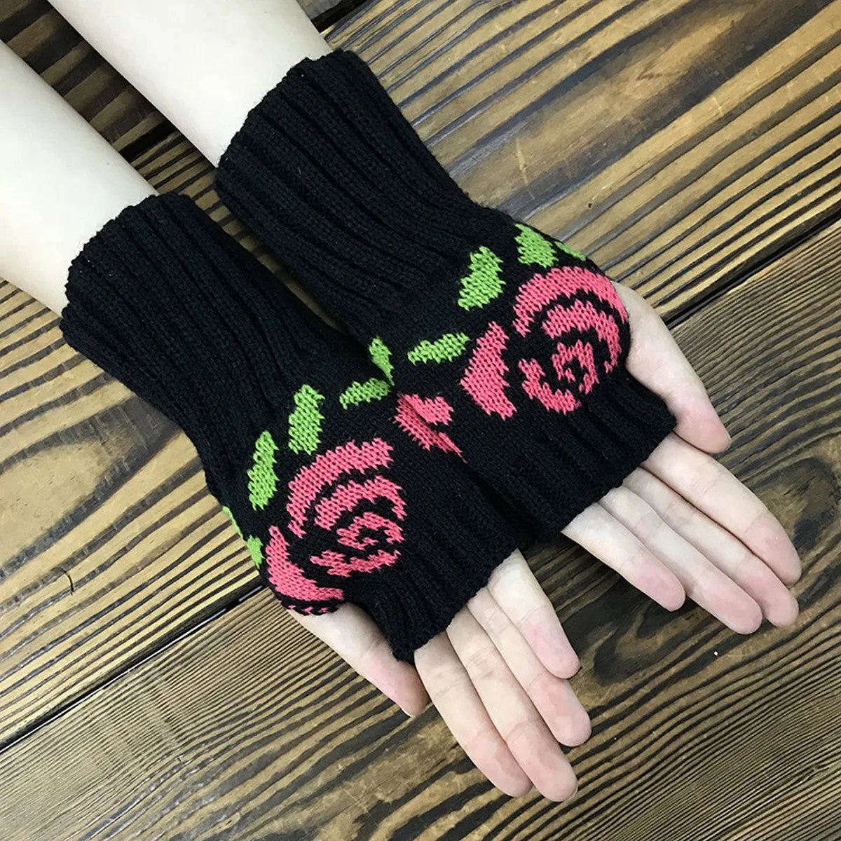 Pink Rose Fingerless Gloves