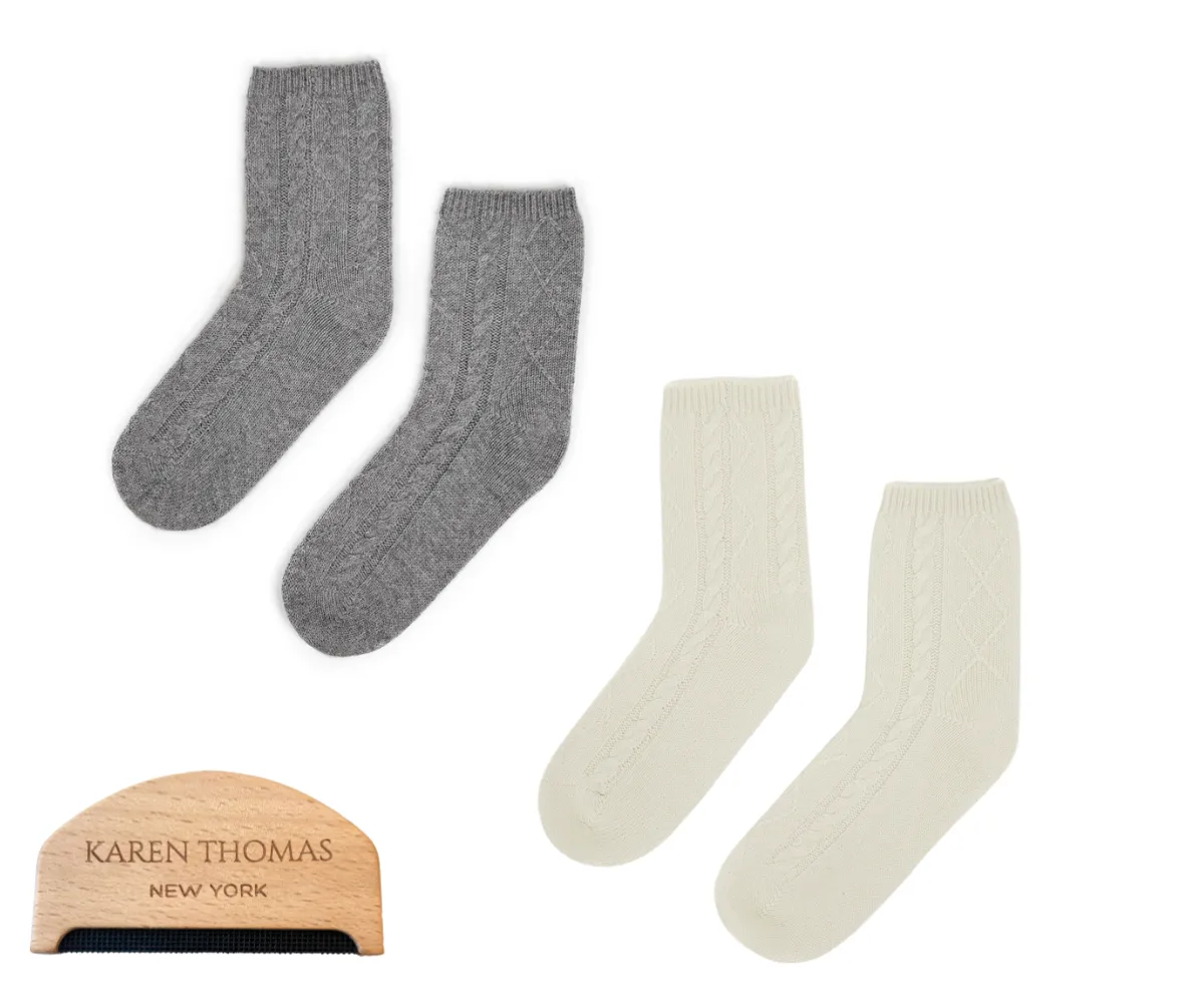 Premium 100% Cashmere Cable Knit Socks