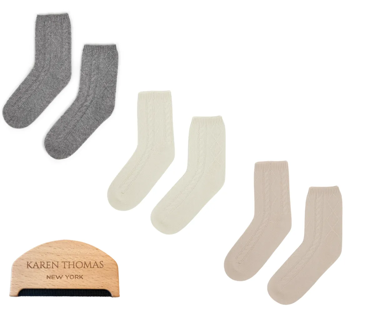 Premium 100% Cashmere Cable Knit Socks