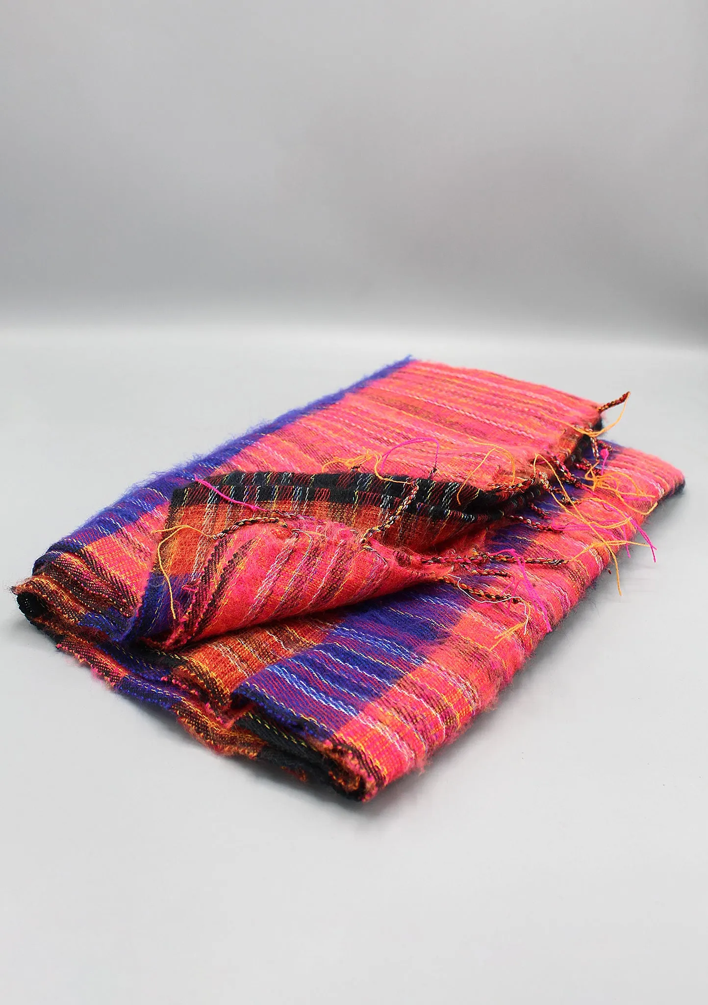 Purple Pink Multi-color Stripe Himalayan Yak Wool Shawl