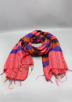 Purple Pink Multi-color Stripe Himalayan Yak Wool Shawl