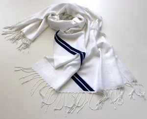 Racing Stripes: White & Blue Linen-Weave Pashmina