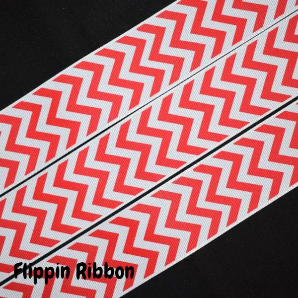 Red Chevron Zigzag Ribbon - 1 1/2 inch Printed Grosgrain