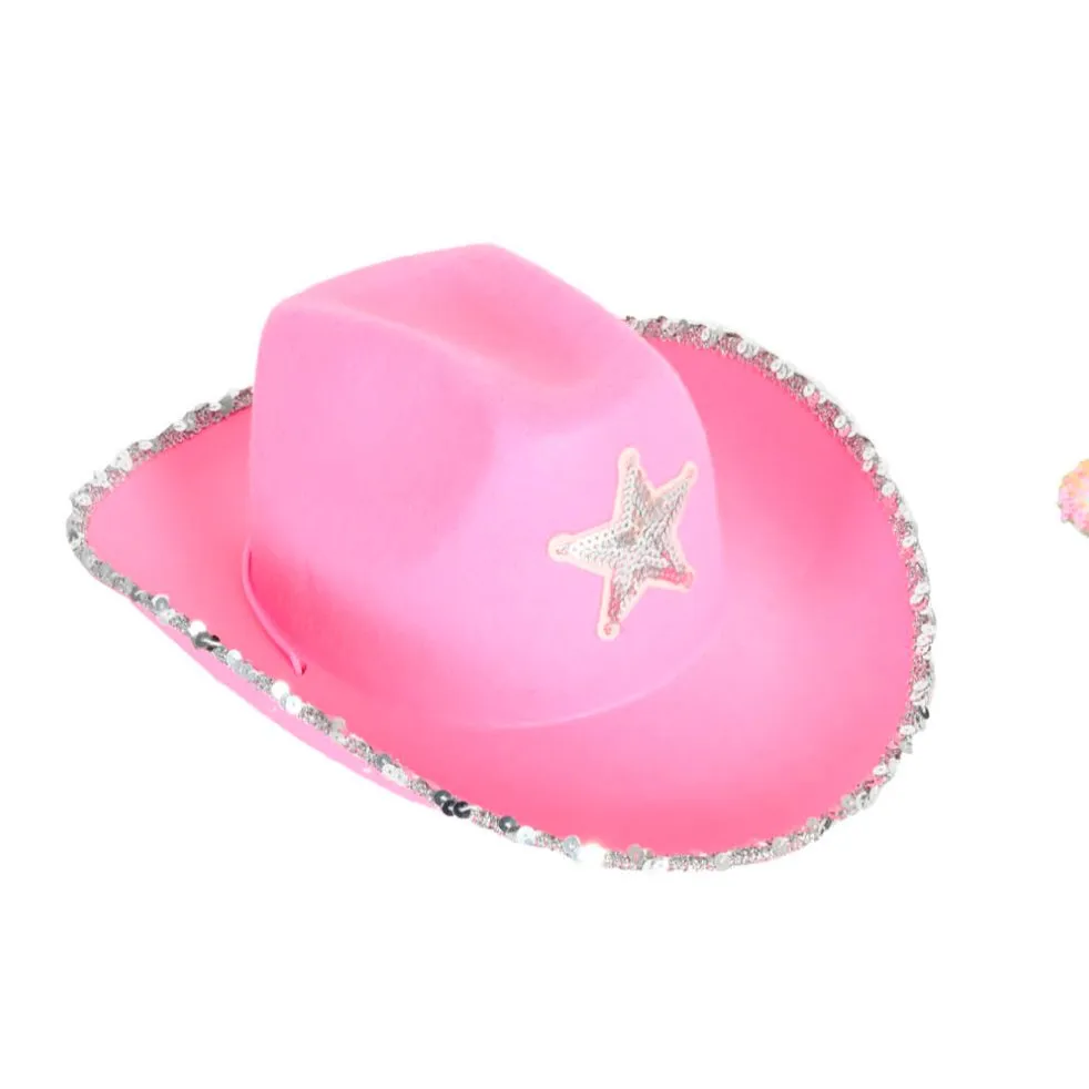 Sequin Trimmed Cowboy Cowgirl Hat with Sequin Star