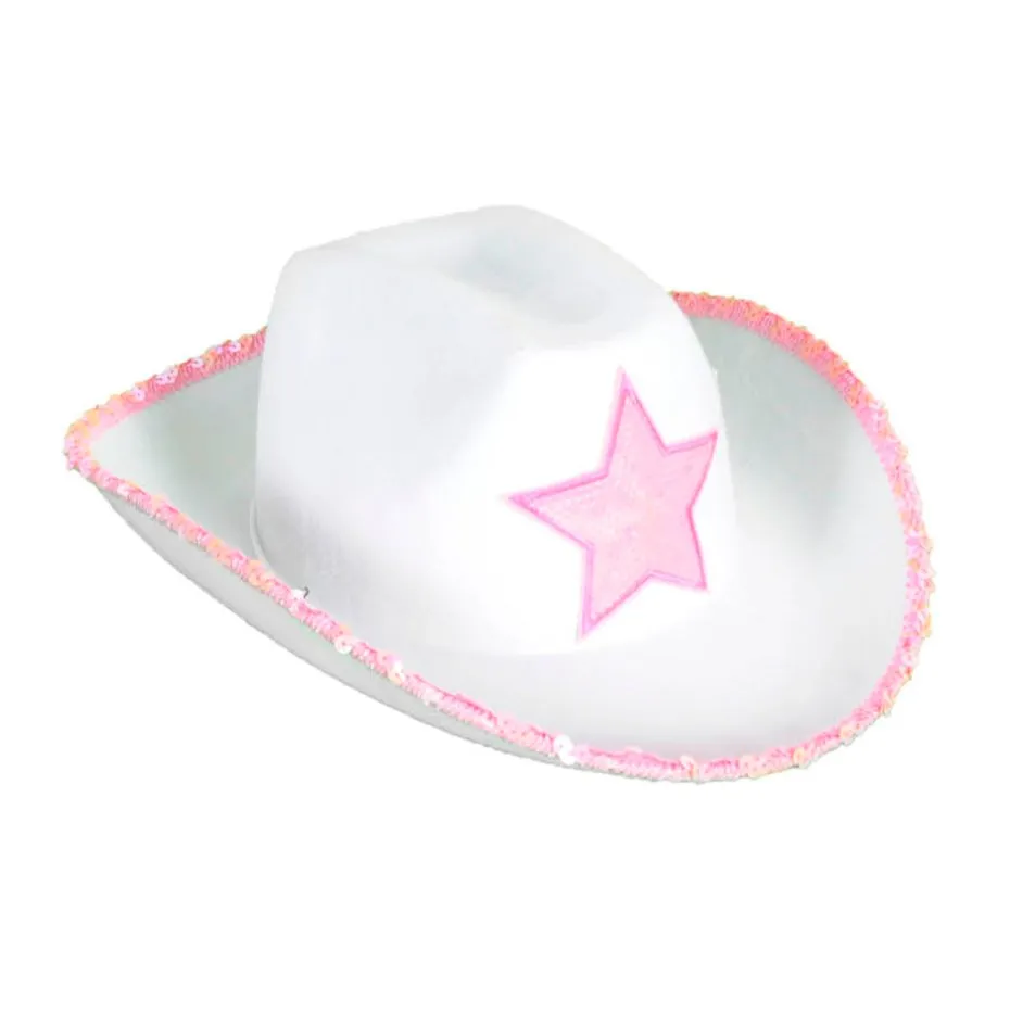 Sequin Trimmed Cowboy Cowgirl Hat with Sequin Star