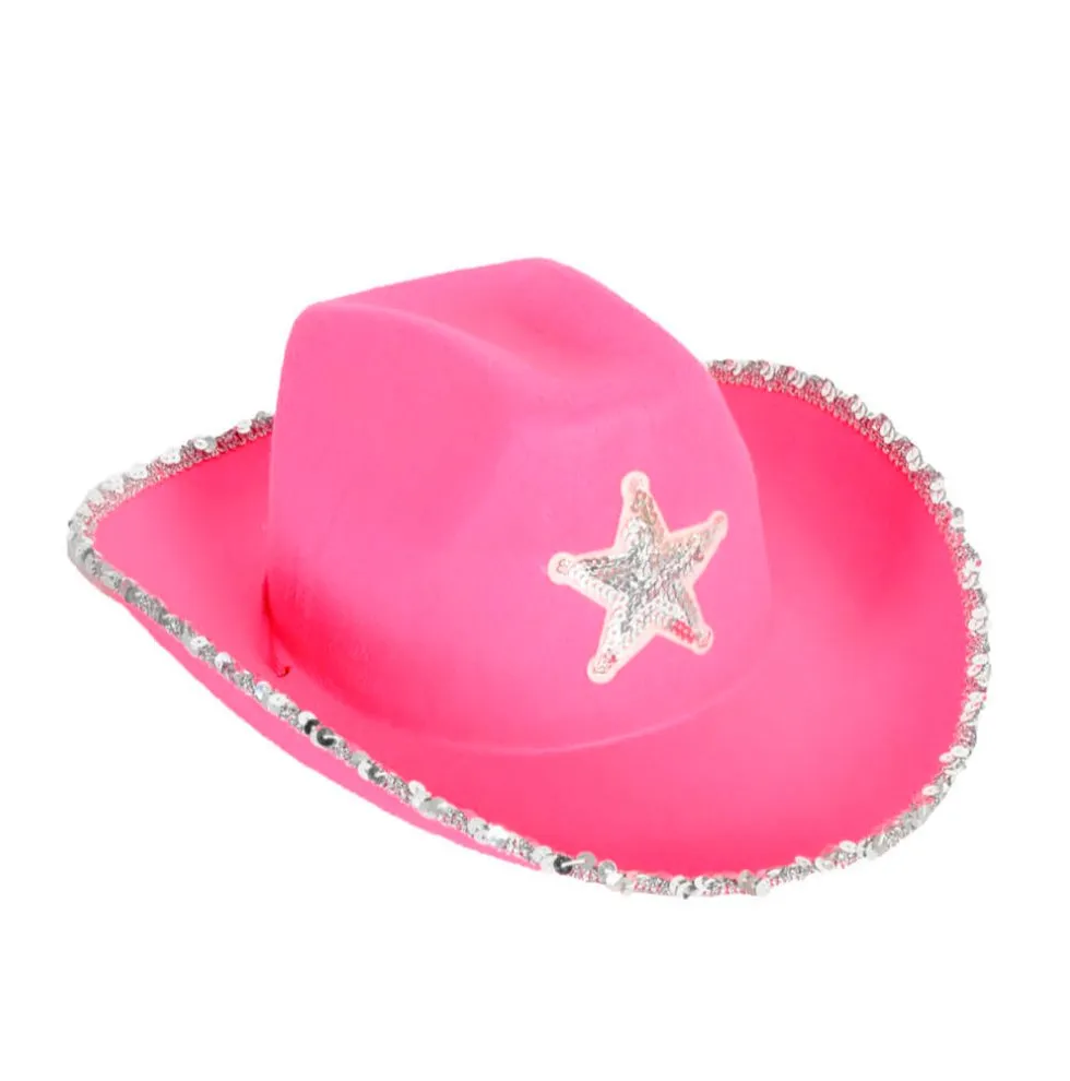 Sequin Trimmed Cowboy Cowgirl Hat with Sequin Star