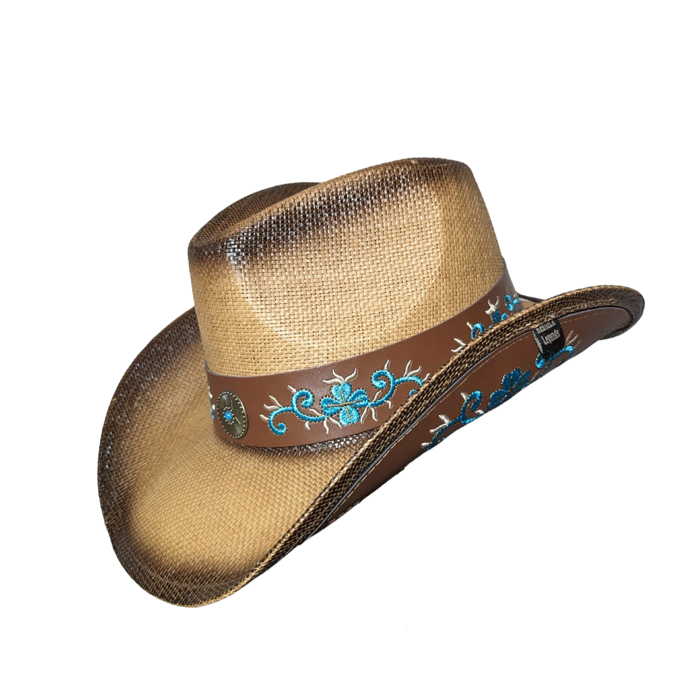 Side Leather Floral Cowboy Hat