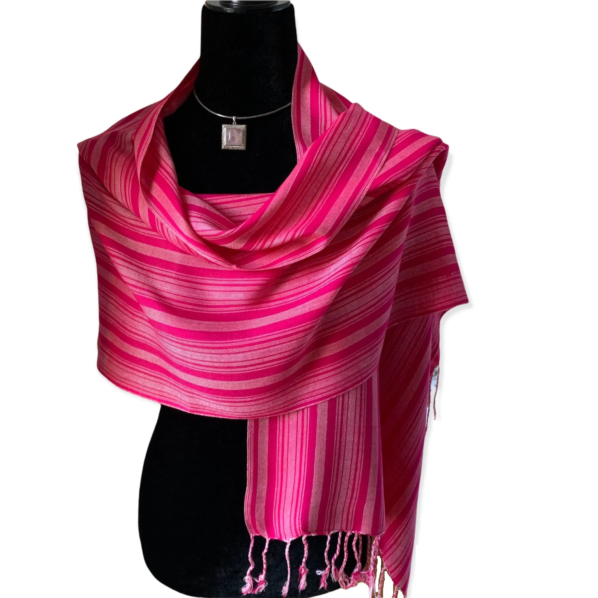 Small Striped Handwoven Scarf - Fuchsia Rose