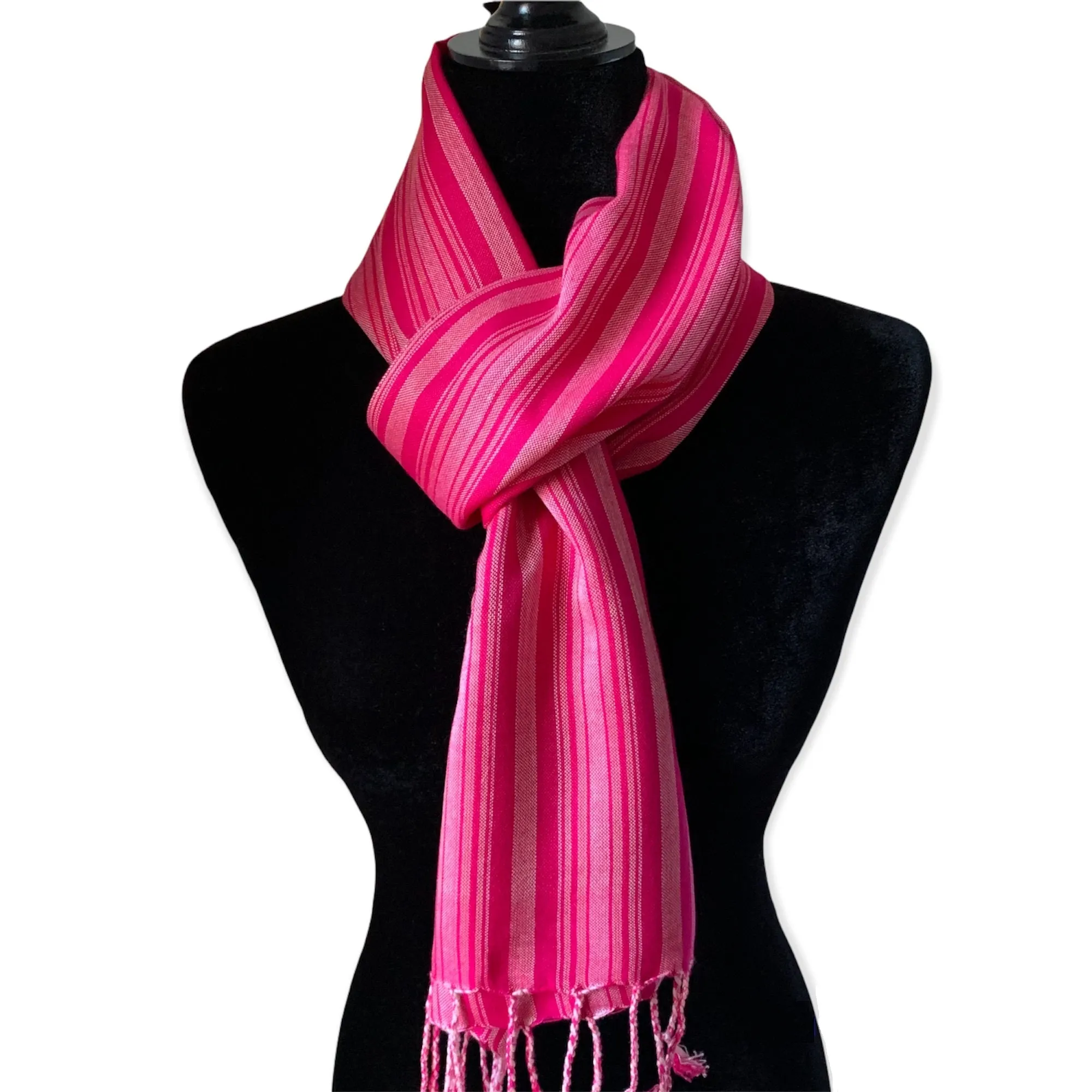 Small Striped Handwoven Scarf - Fuchsia Rose