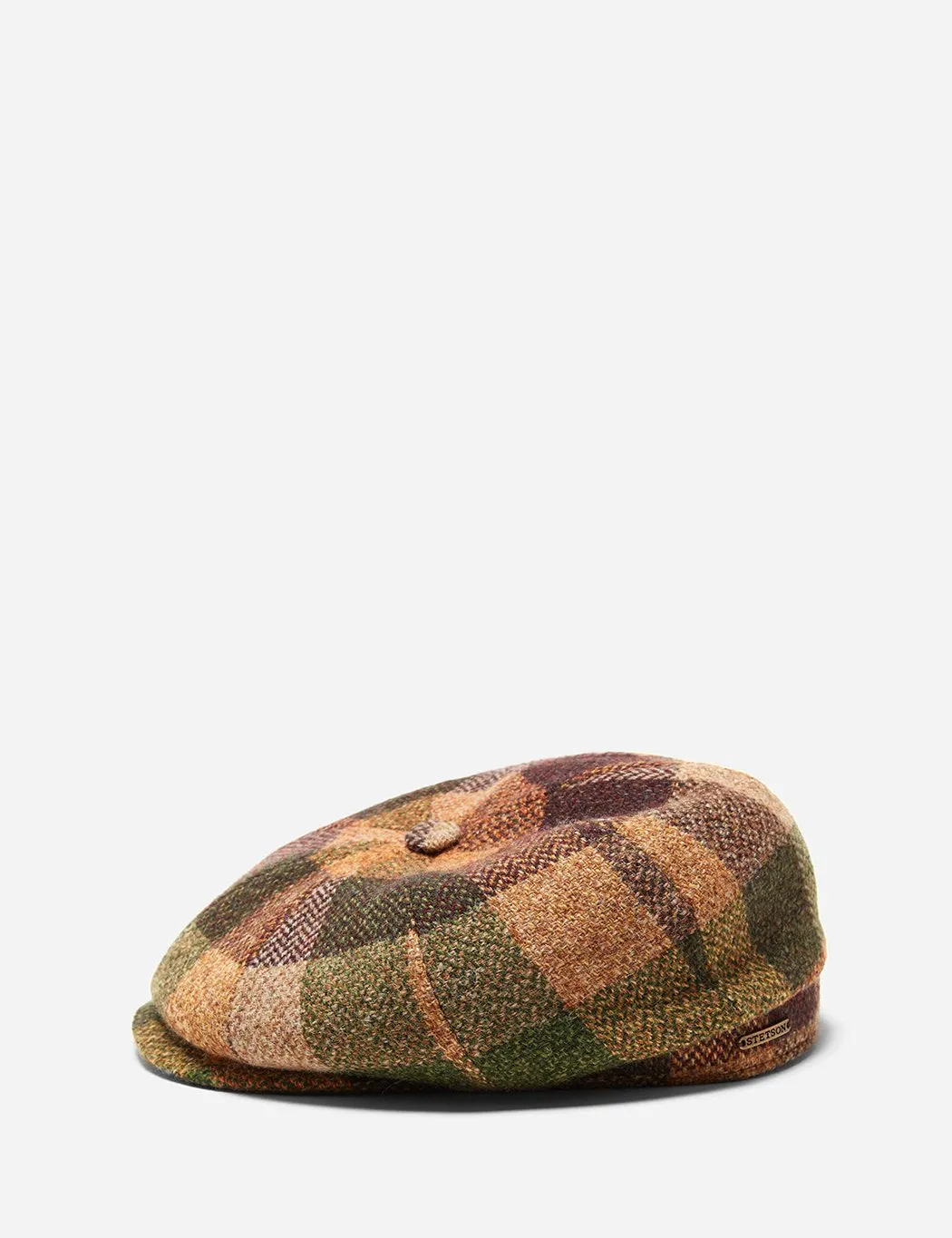 Stetson Hatteras Check Newsboy Cap (Wool) - Burgundy Mix