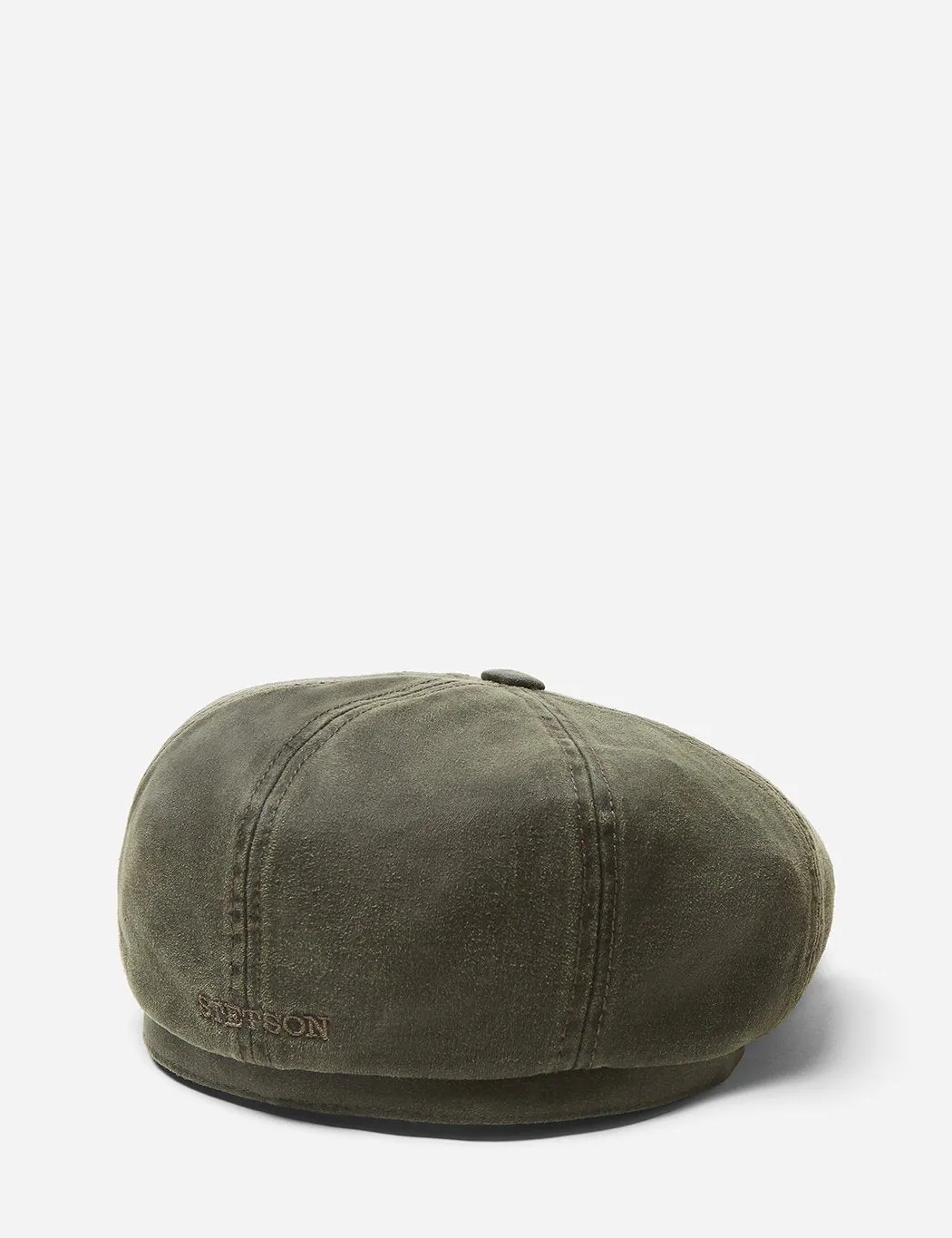 Stetson Hatteras Newsboy Cap (Waxed Cotton) - Olive Green