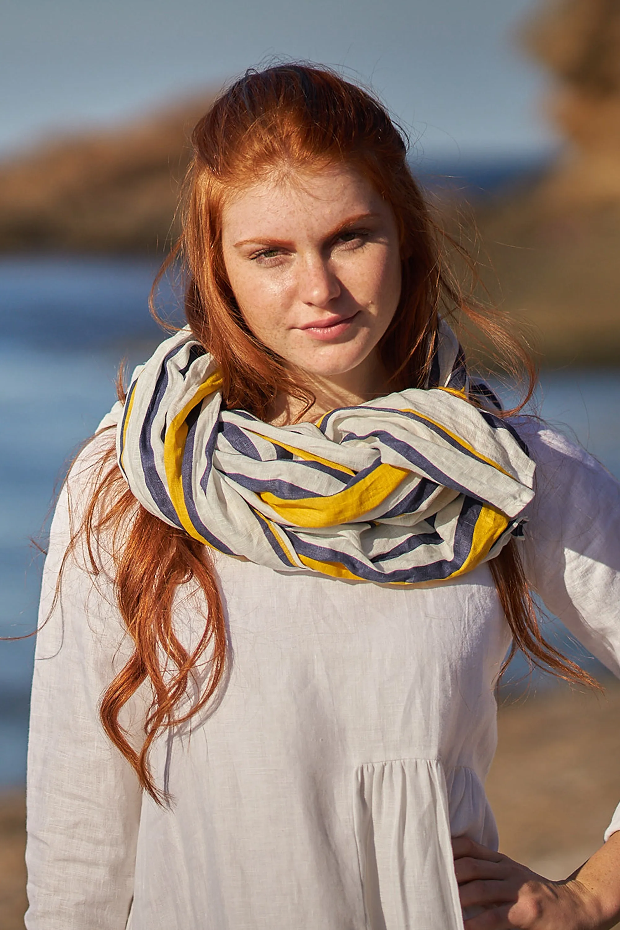 Striped Natural Linen Scarf