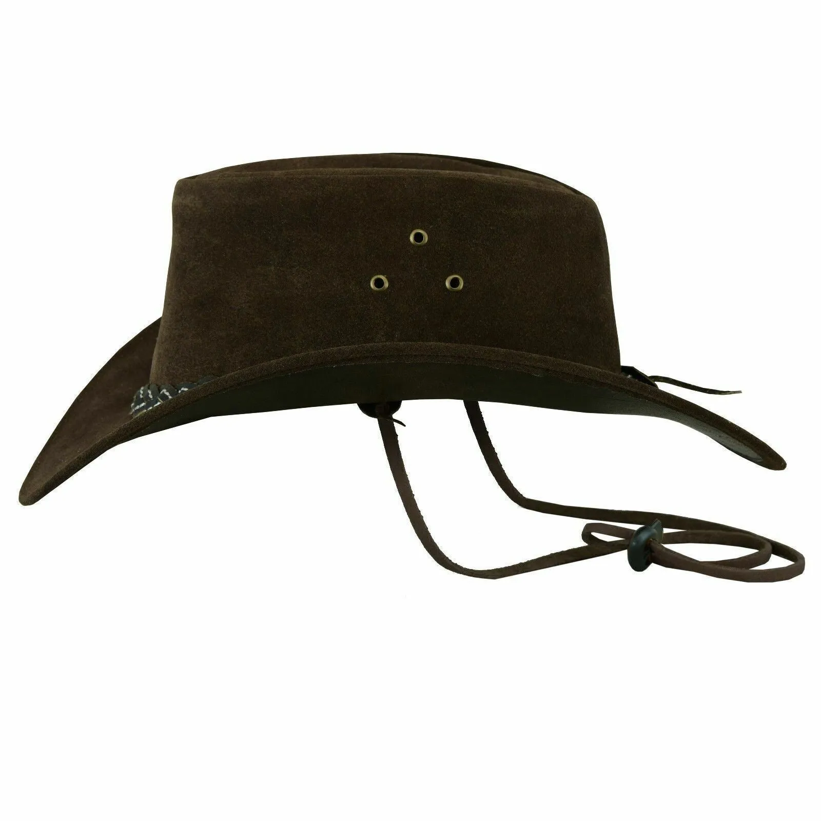 Suede Leather Cowboy Hat Threaded Braid Band Western Australian Style Outback Bush Hat Dark Brown