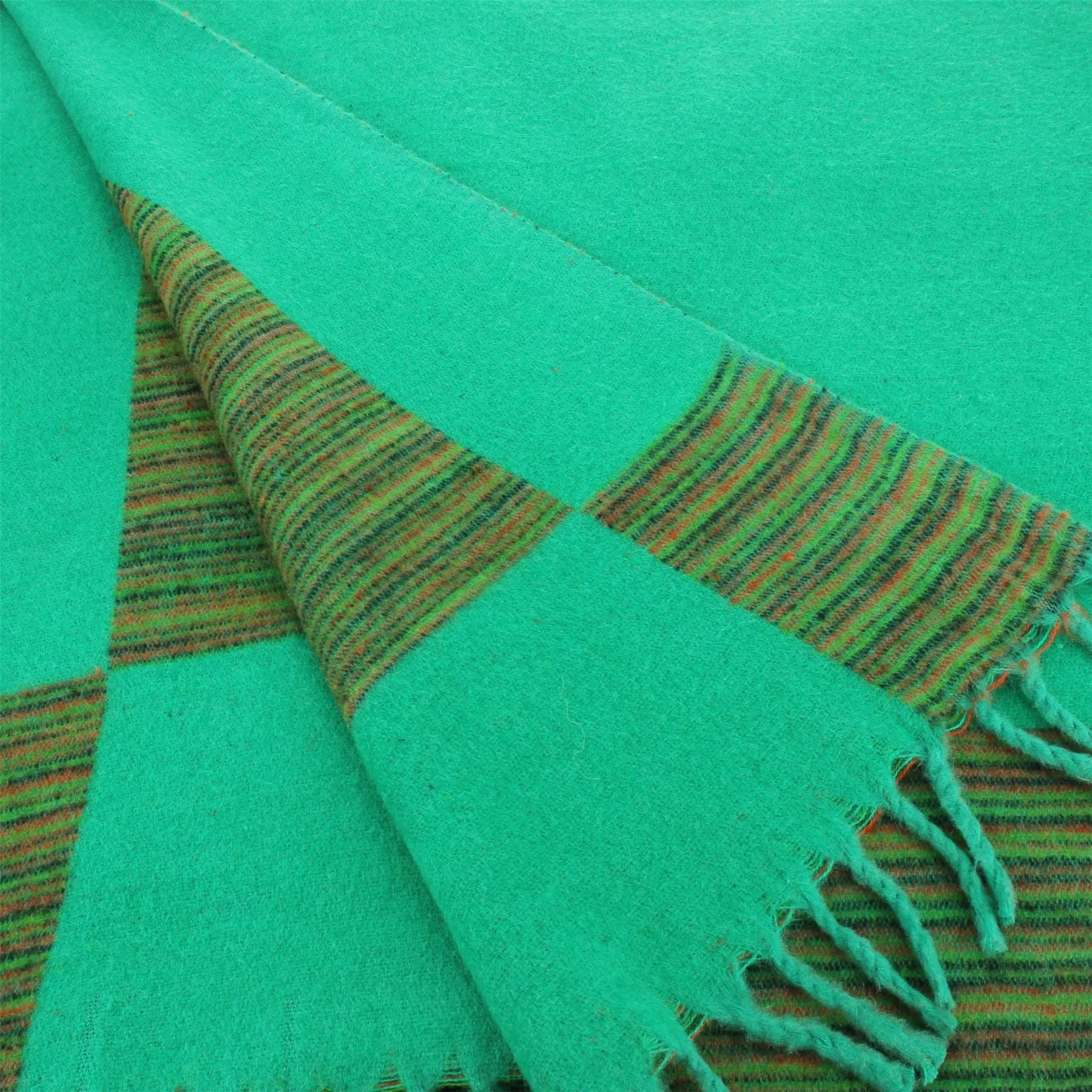 Tibetan Wool Blend Shawl Blanket - Light Green with Green & Red Reverse