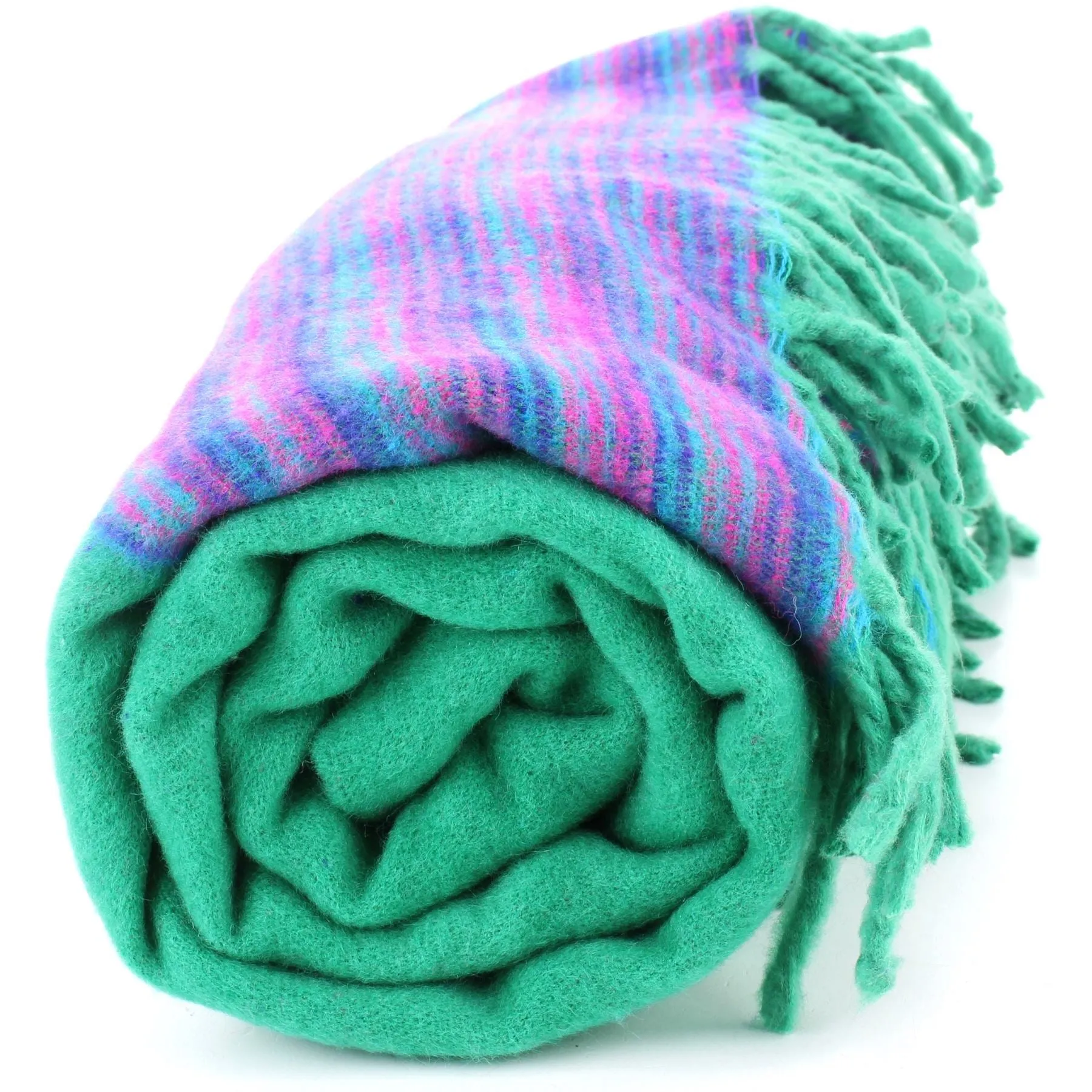 Tibetan Wool Blend Shawl Blanket - Light Green with Purple Reverse