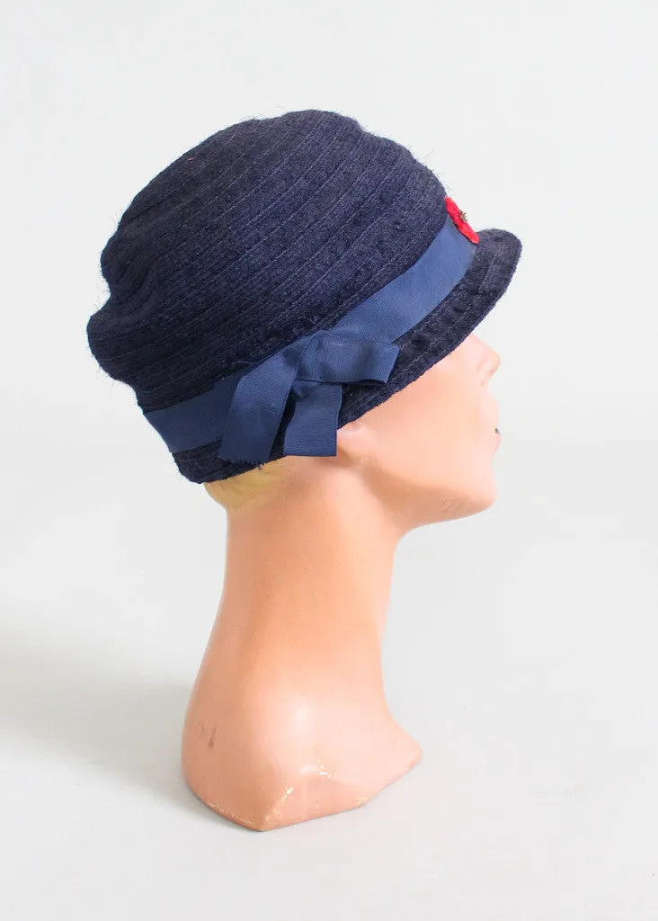 Vintage 1920s Navy and Pink Pomegranates Cloche Hat