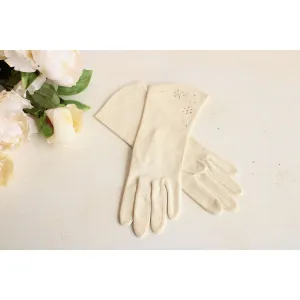 Vintage 1950s 1960s Aris Gloves Size 6 1/2 in Embroidered Ivory Cotton