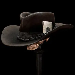 Western Gambler Black Poker Card Wool Cowboy Hat