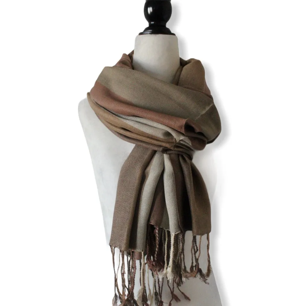 Wide Striped Handwoven Scarf - Shades of Brown