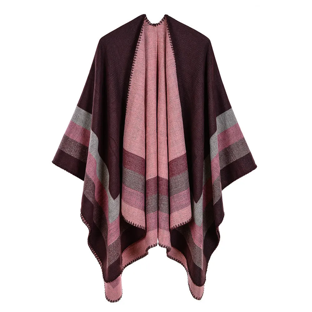 Women's four bar large frame split imitation cashmere jacquard cape cape