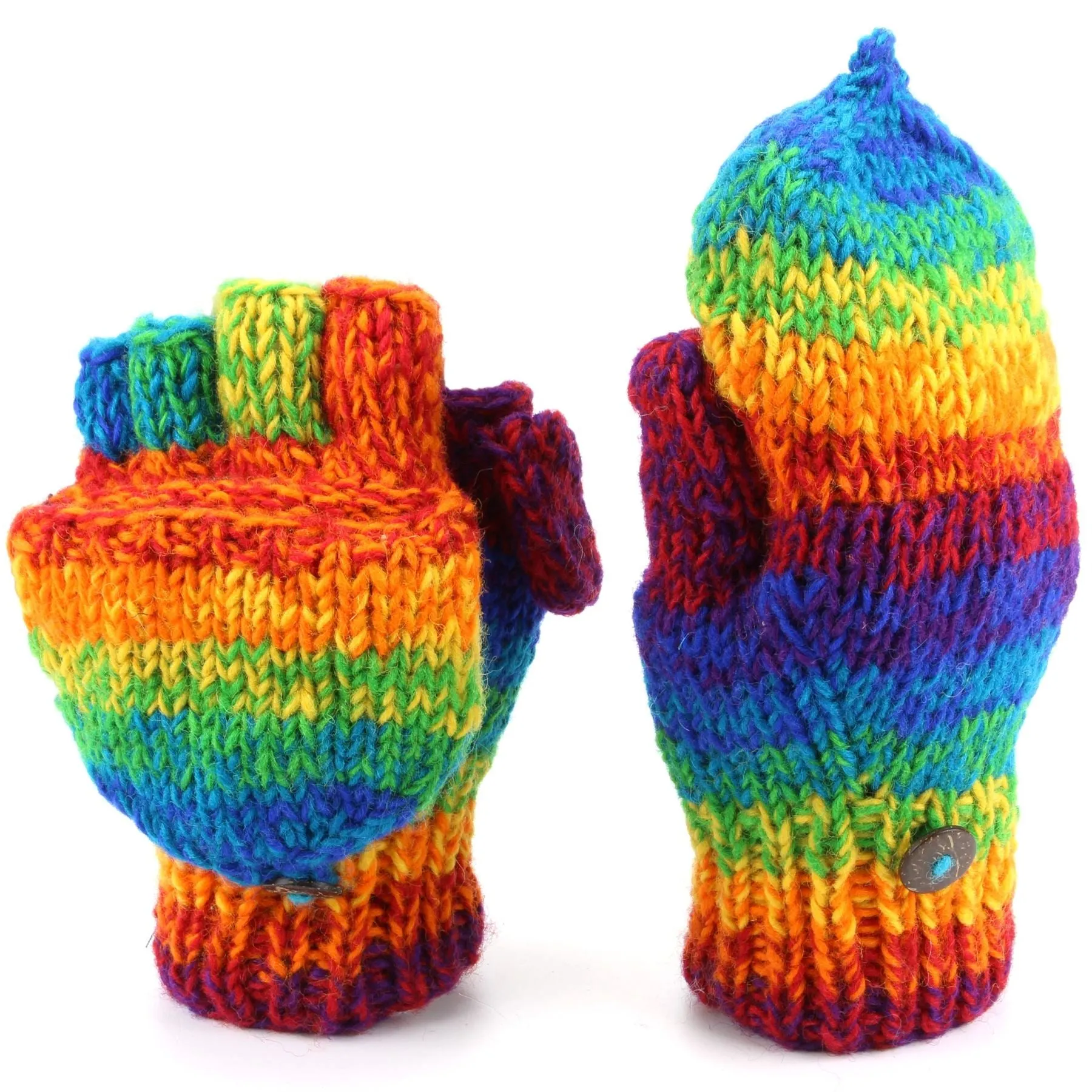 Wool Knit Fingerless Shooter Gloves - Space Dye (Rainbow)