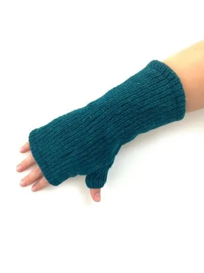 Wool Knit Fleece Lined  Wrist Warmers - Plain Teal